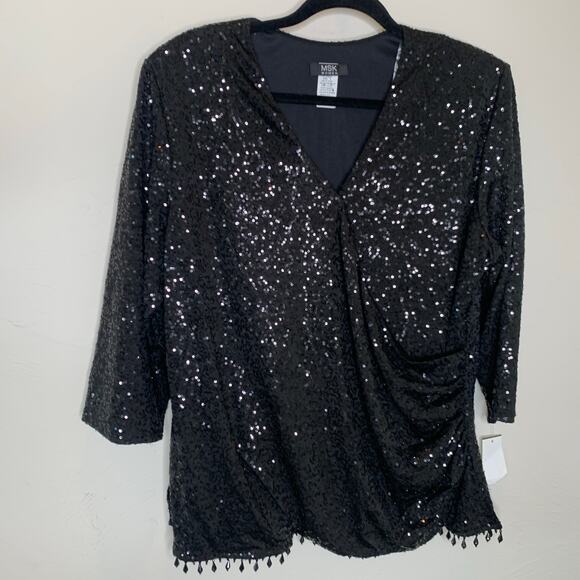 NWT MSK Women Sequin Bead Fringe Top Formal Cocktail Holiday Sz 3X - Picture 6 of 8